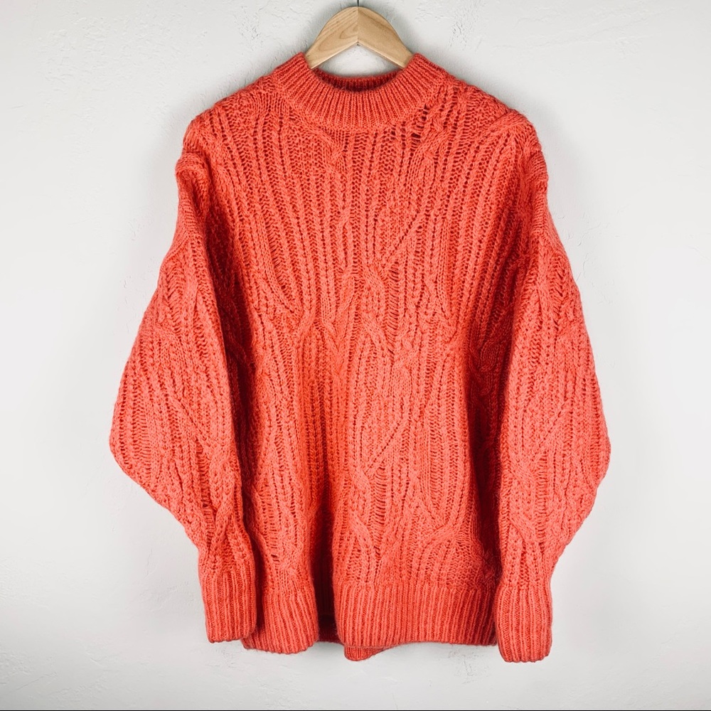 & Other Stories Oversized Wool Mohair Blend Cableknit Sweater Size Extra…